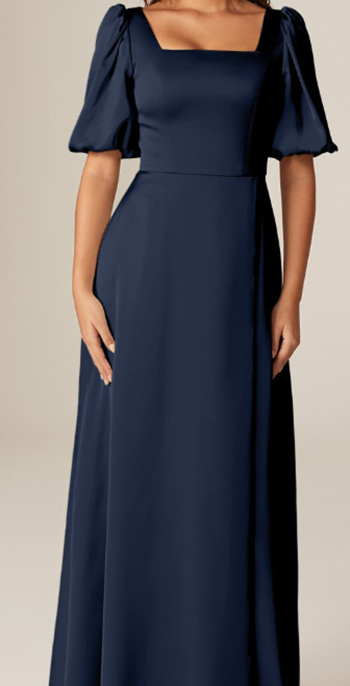AW BRIDAL 0 XS Dark Navy blue Etta satin bridesmaid formal maxi dress NEW B47